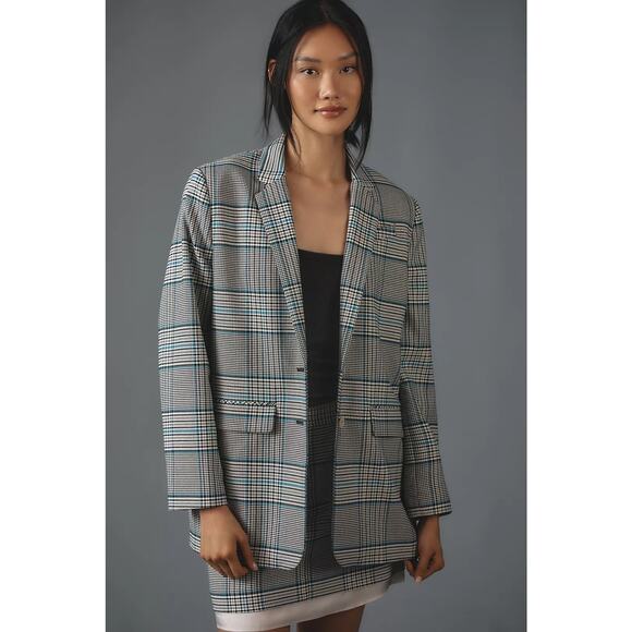 Baum und Pferdgarten NWT Bodia Oversized Blazer Blue Plaid Check Jacket Size 12 - Picture 1 of 12